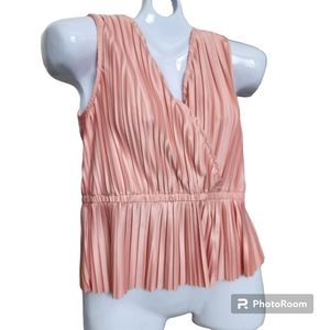 Japna Sleeveless Faux Wrap Peplum V-Neck Elastic Waist Pleat Detailed Blouse L